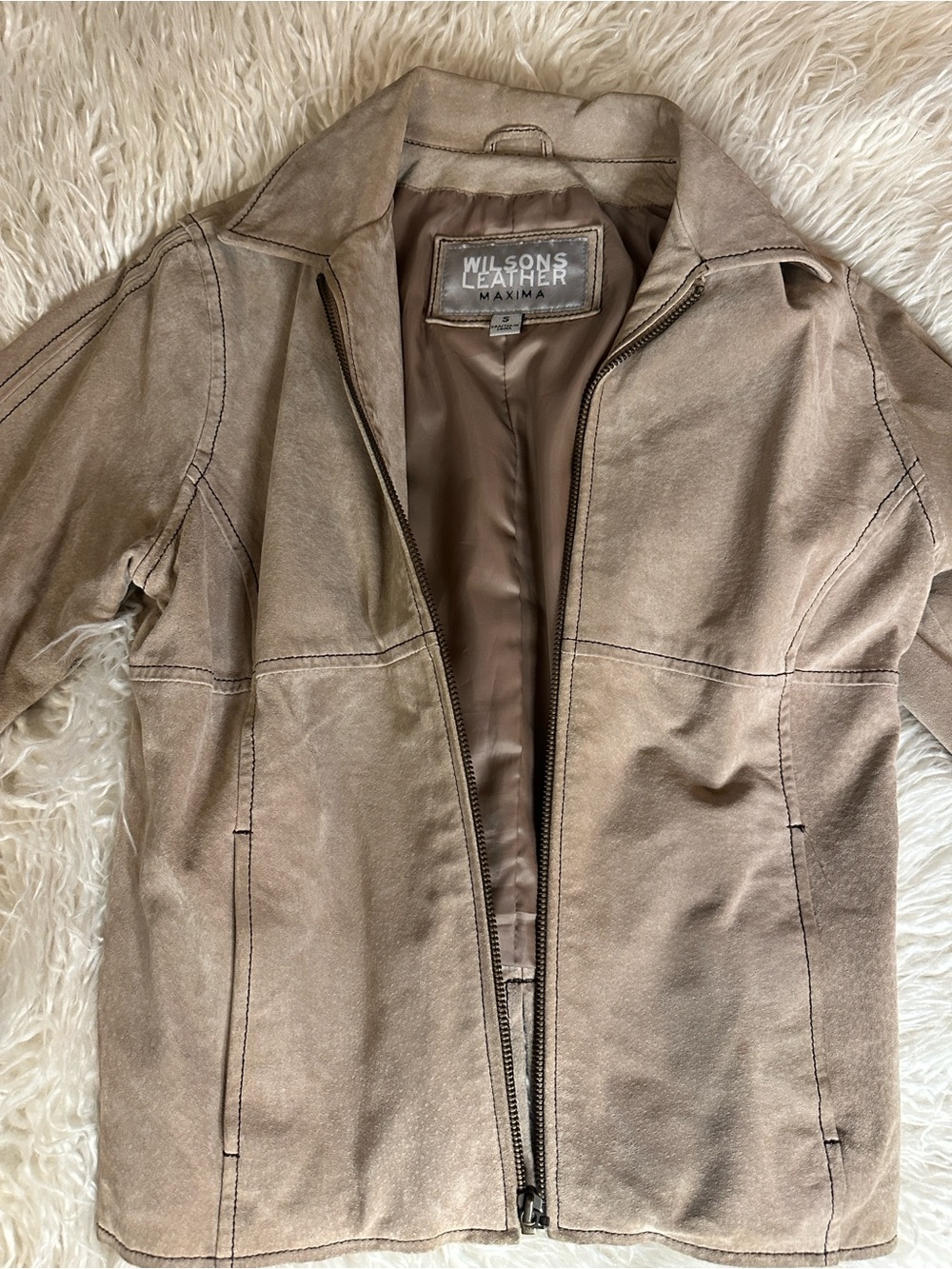 Vintage Wilsons Leather Maxima Taupe Suede Zip-Front Jacket